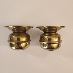 Vintage 2.25" Pair Mini Aged Patina Brass Spittoons Miniature Toy Collector